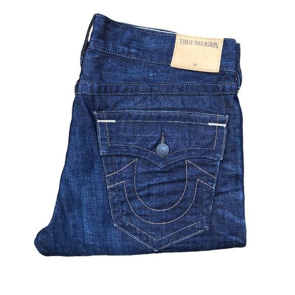 Brand New True Religion Jeans Size 34 RICKY Relaxed Straight Blue - Picture 1 of 11